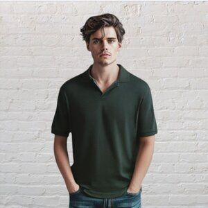 FADED GLORY -- Polo Shirt, Solid Olive Green, Button Down, Large Man